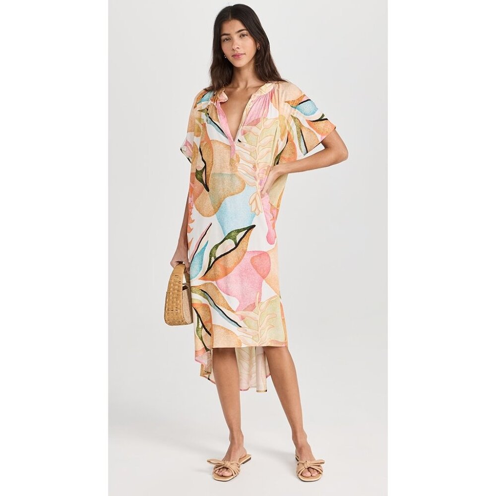 NWT 9Seed pastel tropical Fiji print Tunisia caftan cover up